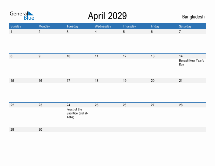 Fillable April 2029 Calendar