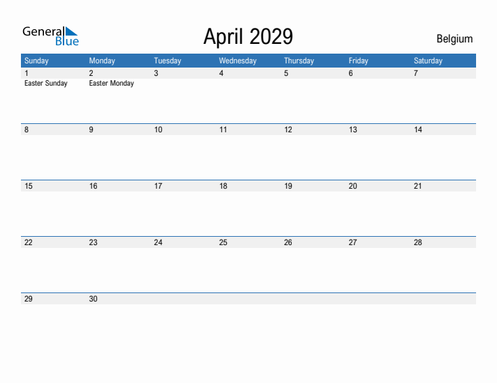 Fillable April 2029 Calendar