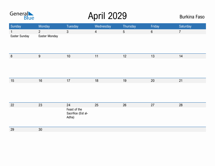 Fillable April 2029 Calendar