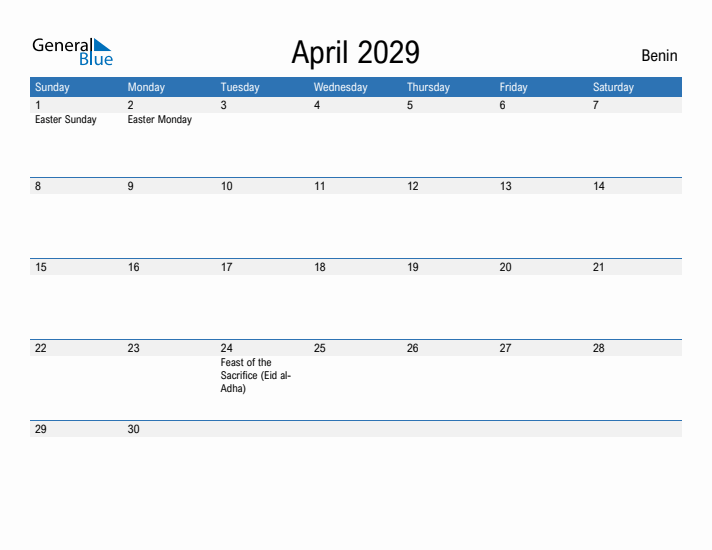 Fillable April 2029 Calendar