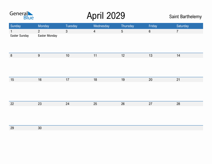 Fillable April 2029 Calendar