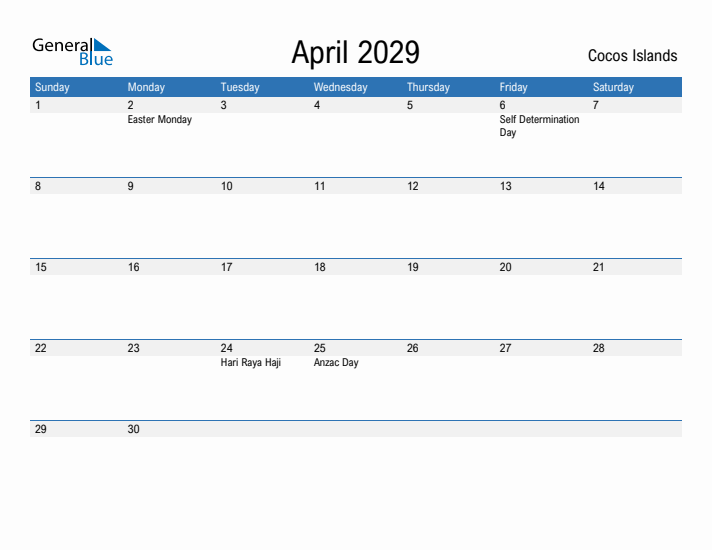 Fillable April 2029 Calendar