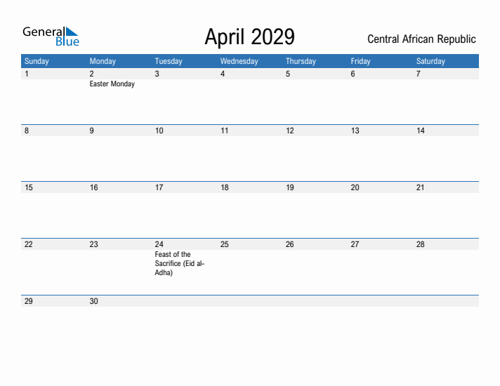 Fillable April 2029 Calendar