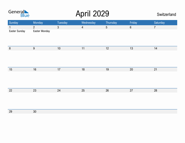 Fillable April 2029 Calendar