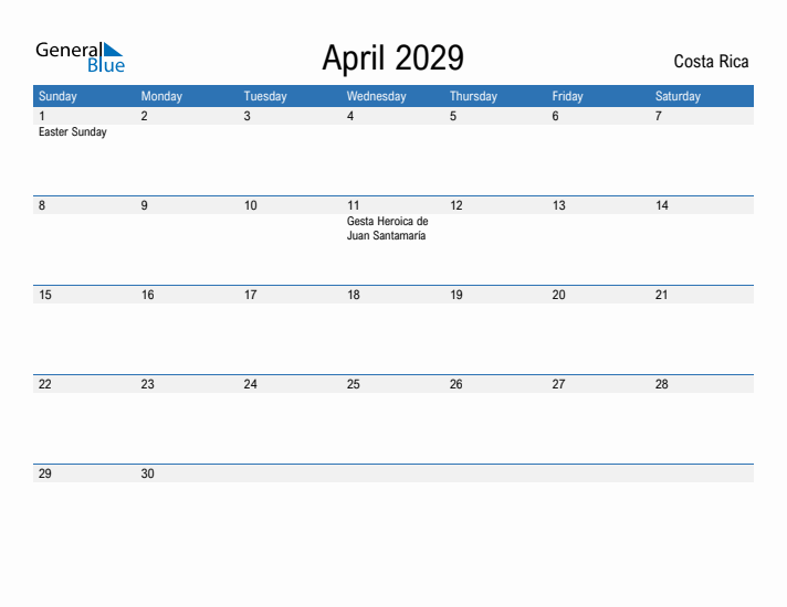 Fillable April 2029 Calendar