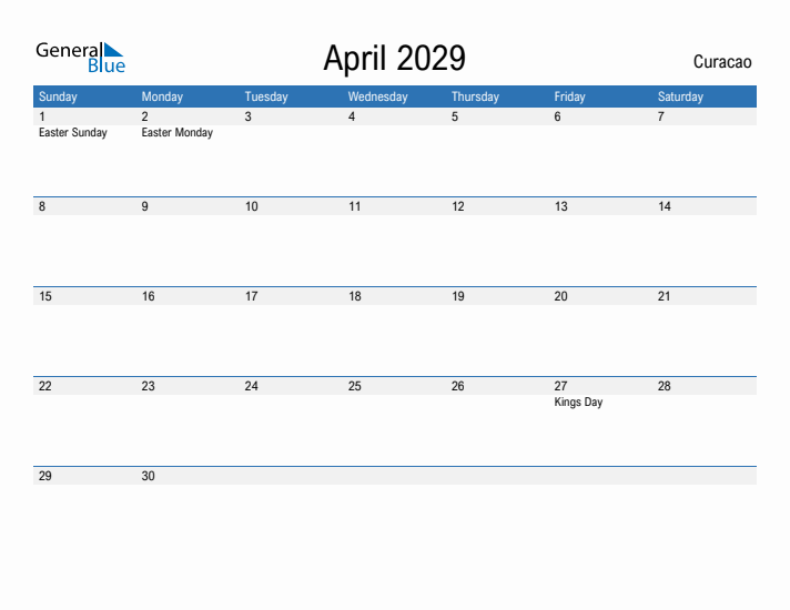 Fillable April 2029 Calendar