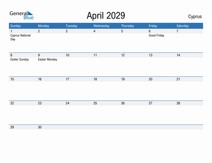 Fillable April 2029 Calendar