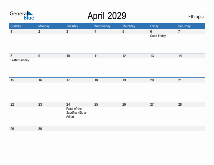 Fillable April 2029 Calendar