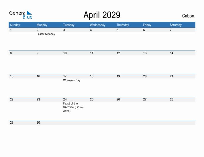 Fillable April 2029 Calendar