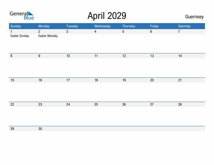 Fillable April 2029 Calendar