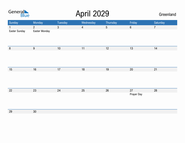 Fillable April 2029 Calendar