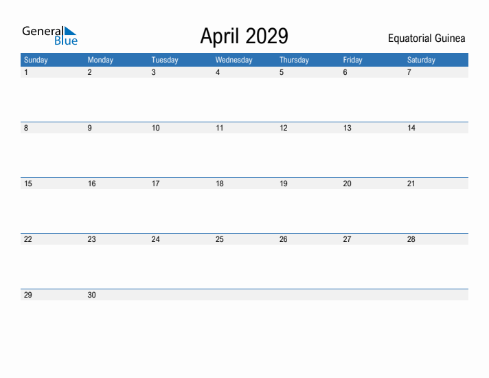 Fillable April 2029 Calendar