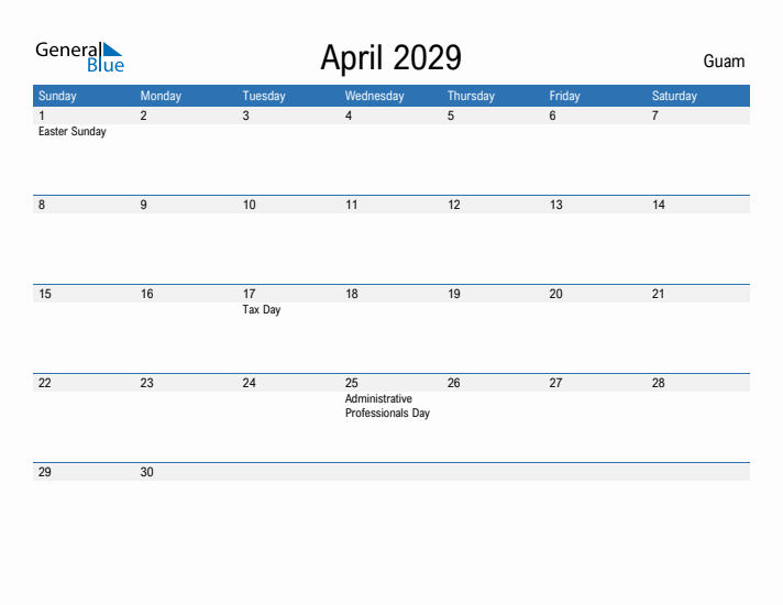 Fillable April 2029 Calendar