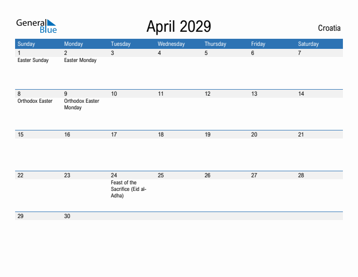 Fillable April 2029 Calendar