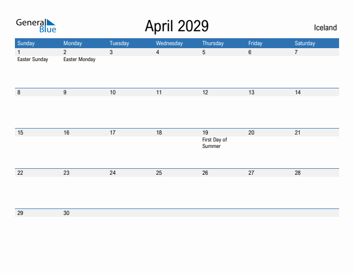 Fillable April 2029 Calendar