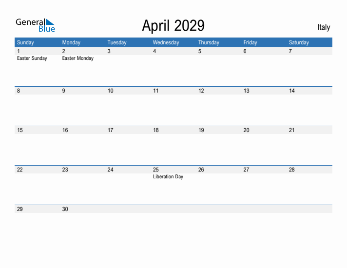 Fillable April 2029 Calendar