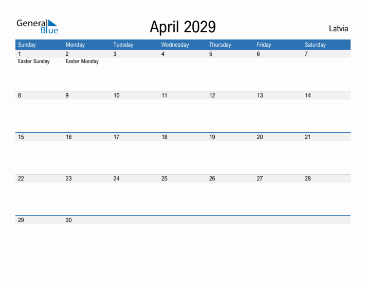 Fillable April 2029 Calendar