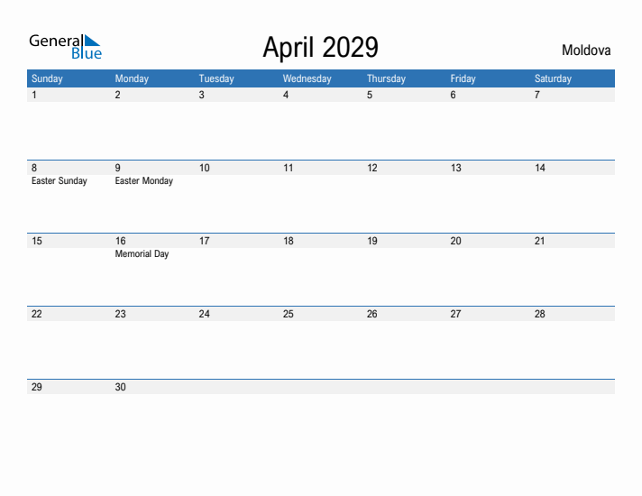 Fillable April 2029 Calendar