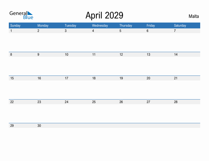 Fillable April 2029 Calendar