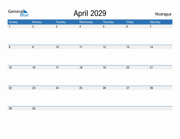 Fillable April 2029 Calendar