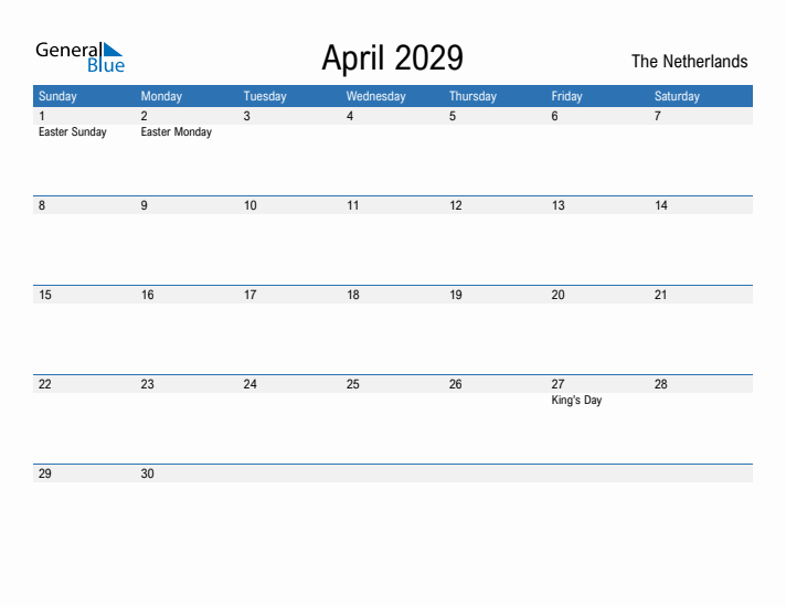 Fillable April 2029 Calendar