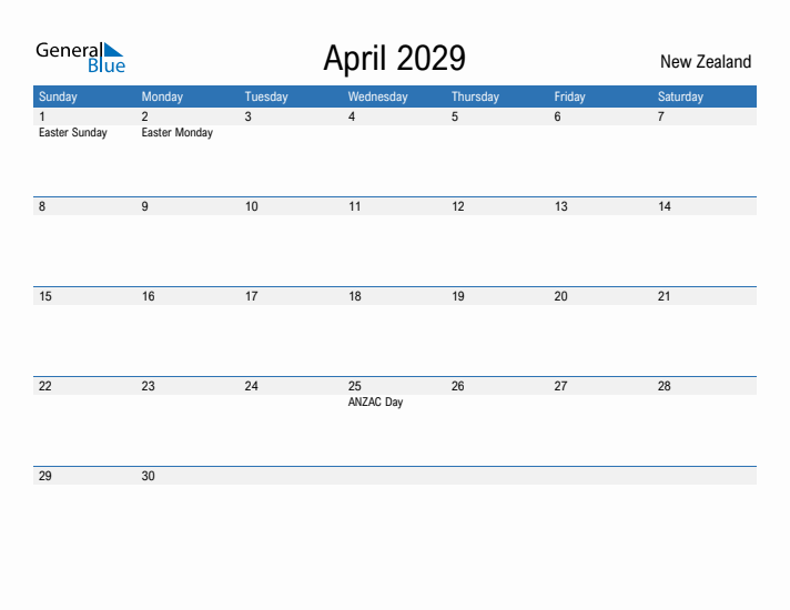 Fillable April 2029 Calendar