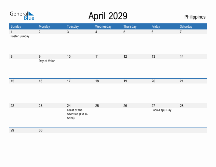 Fillable April 2029 Calendar