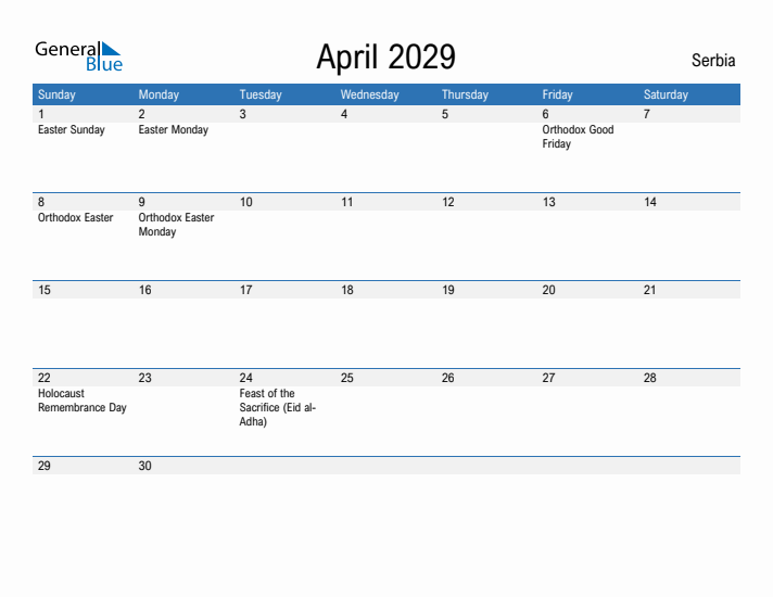 Fillable April 2029 Calendar