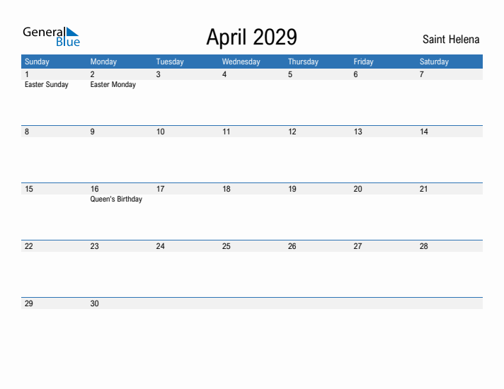 Fillable April 2029 Calendar