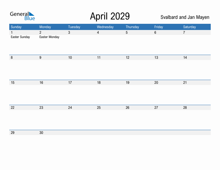 Fillable April 2029 Calendar