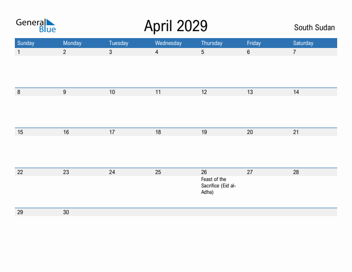 Fillable April 2029 Calendar