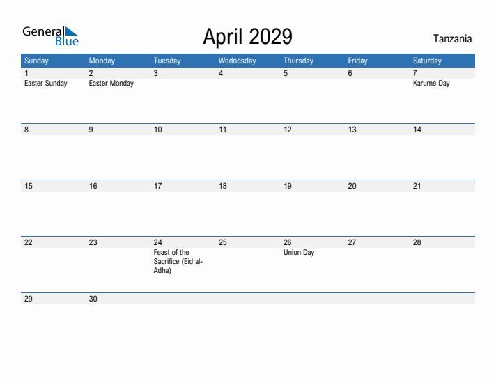 Fillable April 2029 Calendar