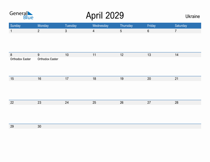 Fillable April 2029 Calendar