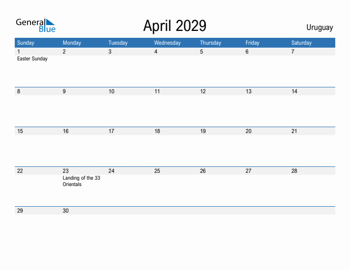 Fillable April 2029 Calendar