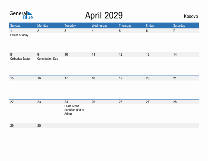 Fillable April 2029 Calendar