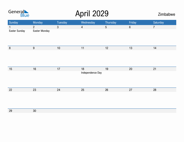 Fillable April 2029 Calendar