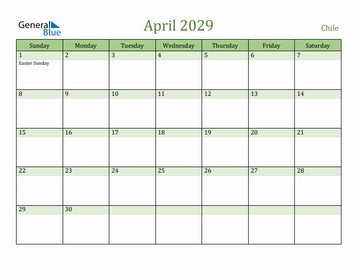 April 2029 Calendar with Chile Holidays