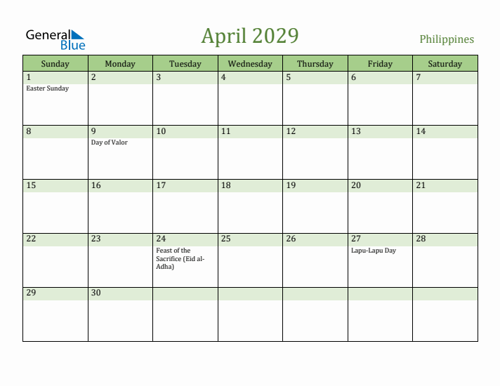 April 2029 Calendar with Philippines Holidays