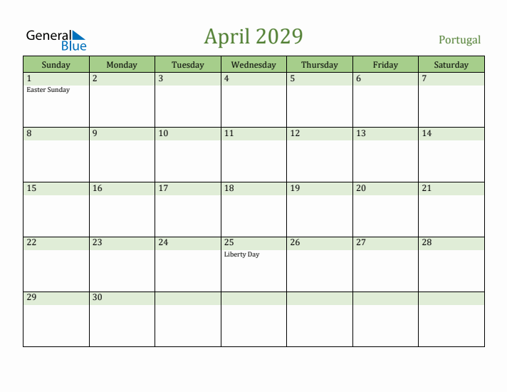 April 2029 Calendar with Portugal Holidays