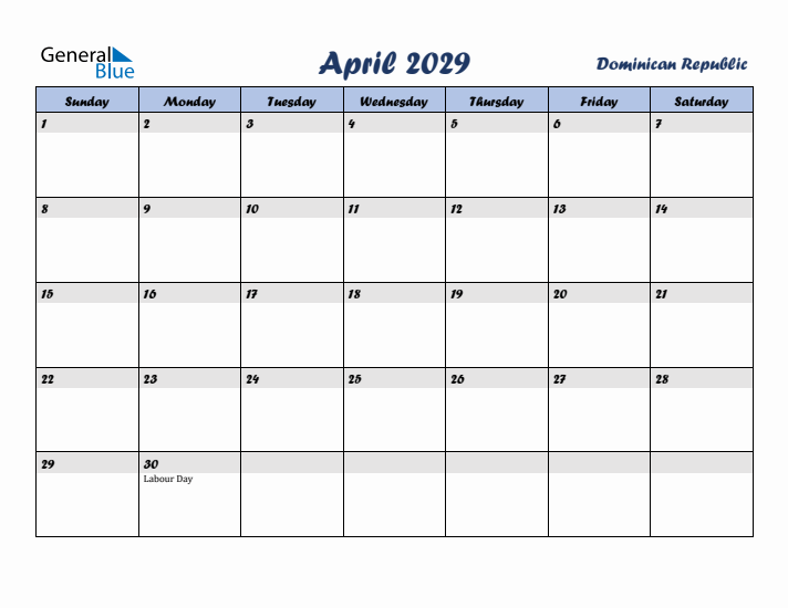 April 2029 Calendar with Holidays in Dominican Republic