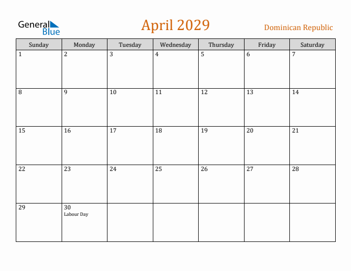 April 2029 Holiday Calendar with Sunday Start