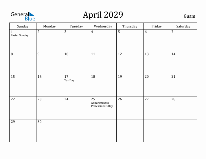 April 2029 Calendar Guam