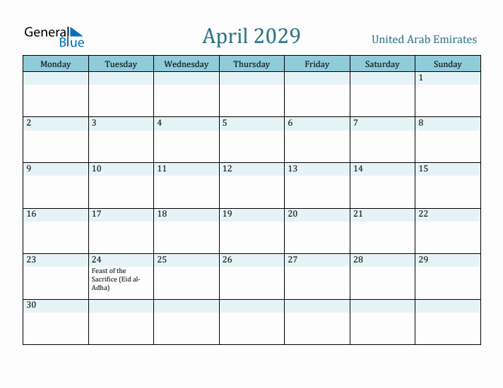 April 2029 Calendar with Holidays