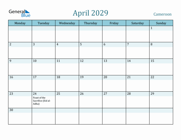 April 2029 Calendar with Holidays