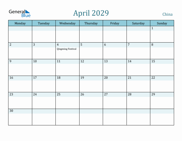 April 2029 Calendar with Holidays