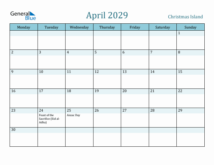 April 2029 Calendar with Holidays