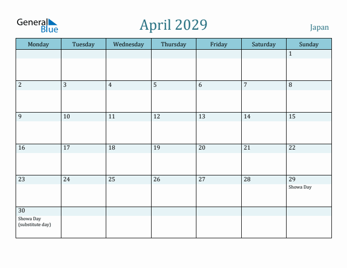 April 2029 Calendar with Holidays