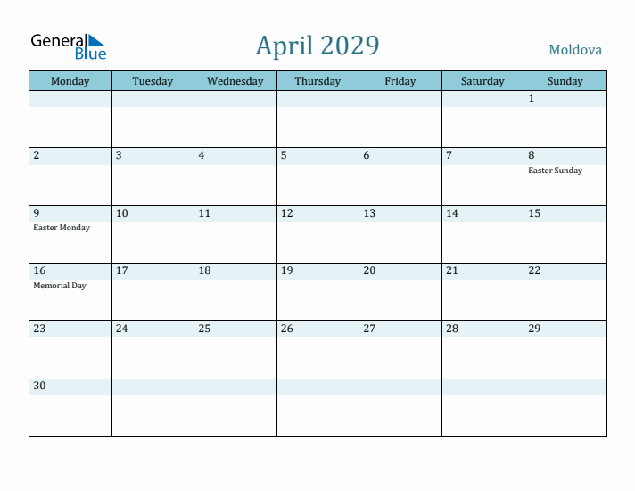 April 2029 Calendar with Holidays