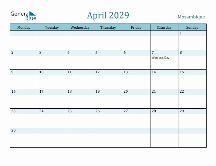 April 2029 Calendar with Holidays