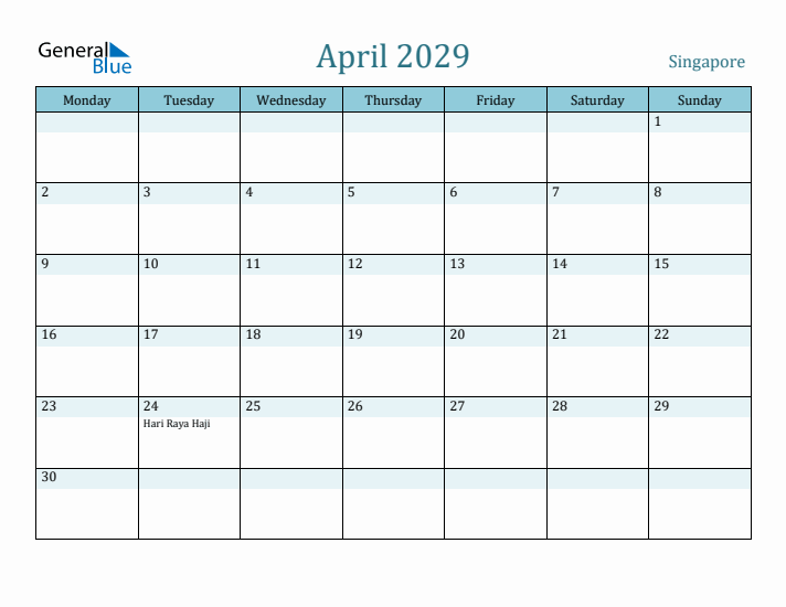 April 2029 Calendar with Holidays